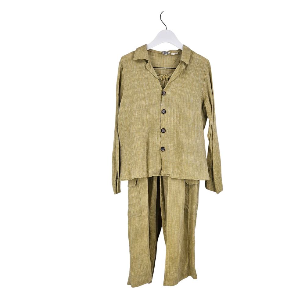 CP Shades Shirt Pants Set Green Irish Linen Button Down Long Sleeve Size S